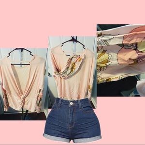 Blush long sleeves Twist Tie blouse (Small)